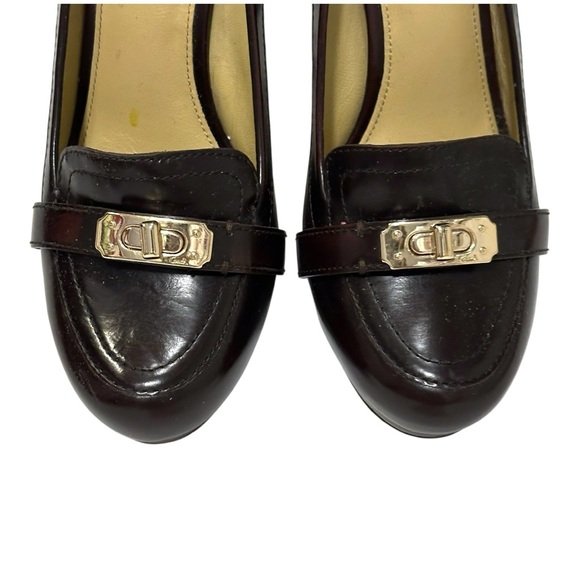 COACH Luisa Dark Brown Gold Logo Toggle Platform Heels Pumps 7.5 - Picture 7 of 16